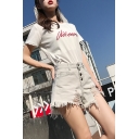 Womens Summer New Fashion High Rise Button-Fly Frayed Hem Shredded Slouch Denim Shorts