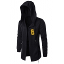 Popular Game 6 Logo Print Long Sleeve Black Drawstring Hooded Coat for Men