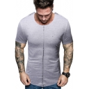 Mens New Trendy Solid Color Patchwork Round Neck Short Sleeve Fitted T-Shirt