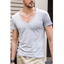 Mens Plain V-Neck Short Sleeve Comfort Mercerized Cotton Fitted T-Shirt