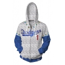 Elton Blue and White Long Sleeve Zip Up Loose Fitted Cosplay Hoodie