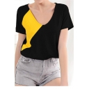 Hot Trendy Summer Colorblock Round Neck Short Sleeve Leisure Blouse T-Shirt