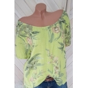 Summer Fashion Womens Off Shoulder Short Sleeve Floral Printed Blouse T-Shirt