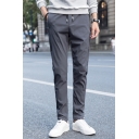 Men's Fashion Simple Plain Zipped Pocket Drawstring Waist Casual Pants
