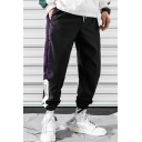 Guys New Fashion Contrast Stripe Side Letter Printed Drawstring Waist Elastic Casual Hip Pop Track Pants