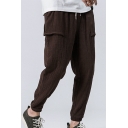 New Fashion Simple Plain Drawstring Waist Casual Pleated Tapered Pants for Guys