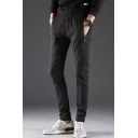 Men's Basic Fashion Simple Plain Zipped Pocket Drawstring Waist Casual Slim Pants