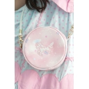Lovely Cartoon Unicorn Embroidery Pattern Round Crossbody Bag for Girls 14.5*14.5 CM