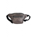 Trendy Solid Color Net Grid Sequin Crossbody Chest Bag Belt Bag with Zipper Pocket 19*17*8 CM