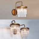 Drum Living Room Sconce Light Clear Crystal 1/2 Lights Modern Stylish Wall Lamp in Gold Finish