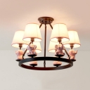 6 Lights Solider Chandelier American Metal Hanging Light with Plaid Shade Pendant Light for Living Room