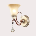 Beige Bell Wall Light 1 Head Traditional Frosted Glass Sconce Light for Stair Corridor