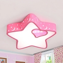 Kids Pink LED Ceiling Mount Light Starry Acrylic Ceiling Lamp with Stepless Dimming/Third Gear/White Lighting for Kindergarten
