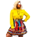 Women's Fashion Digital Chain Print Mini Pleated A- line Skirt With Waistband