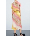 Unique Pink Tie Dye Painting High Waist Maxi Swing Skirt