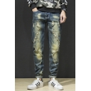 Men's New Fashion Vintage Washed Personalized Ripped Jeans