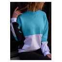 Womens Popular Color Block Crew Neck Long Sleeve Casual Pullover Sweatshirt