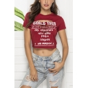 Womens Summer Cool Unique Ripped Letter WORLD TOUR Printed Round Neck Short Sleeve Crop Tee