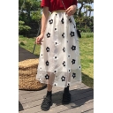 Women Chic Trendy Floral Print Mesh Elastic Waist Flare Maxi Skirt