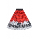 Summer Hot Fashion Elastic Waist Music Cat Print Pleated Mini A-Line Skirt