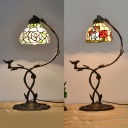 One Light Dragonfly/Rose Night Light with Bird Rustic Tiffany Stained Glass Table Light for Study Room