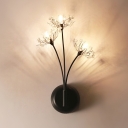 3 Bulbs Dandelion Wall Lamp with Crystal Classic Style Metal Wall Light in Black for Bedroom