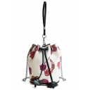 Women's Fashion Floral Printed Top Handle Drawstring Crossbody Bucket Handbag 14*18*14 CM