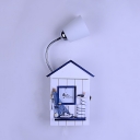 1 Light Lodge Wall Light with Ship Modern Style Metal Sconce Light in Blue for Nursing Room