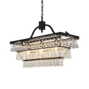 Vintage Style Black Hanging Lamp with Teardrop Crystal Rectangle Metal Chandelier for Villa