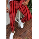 Men's Hot Fashion Stripe Pattern Drawstring Waist Elastic Skinny Fit Joggers Pencil Pants