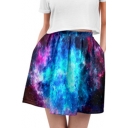Girls Fashion Blue Galaxy Printed Mini A-Line Swing Skirt