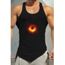 Mens Popular Black Hole Printed Sleeveless Training Fitness Asymmetrical Tank Top