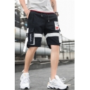 Street Style Trendy Letter Pattern Buckle Strap Flap Pocket Drawstring Waist Casual Cotton Cargo Shorts