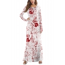 Summer Stylish Halloween Style Red Hand Print Long Sleeves Party Maxi Dress