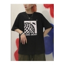 COSMIC ENERGY Letter Print Round Neck Loose Leisure Graphic Tee