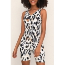 Summer Popular Classic Abstract Printed V Neck Sleeveless High Waist Fitted Rompers