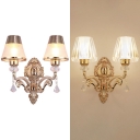 Luxurious Prismatic/Ribbed Sconce with Crystal Bead 2 Lights Metal Wall Lamp in Gold for Office