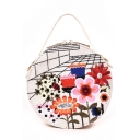 Fashion Floral Embroidery Pattern Top Handle Round Crossbody Bag with Chain Strap for Women 17*17*8 CM