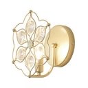 Classic Gold Finish Wall Light Candle Single Light Metal Sconce Light with Crystal Flower for Cottage