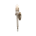 Colonial Style Candle Sconce Light with Crystal Iron 3 Bulbs Aged Steel Wall Lamp for Hallway