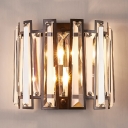 Fence Shape Bedroom Wall Sconce Striking Clear Crystal 2 Heads Wall Light in Black Finish