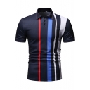Summer Irregular Vertical Stripe Printed Short Sleeve Slim Polo Shirt for Men