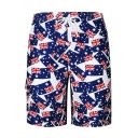 Men's Fashion Casual Blue UK Flag Pattern Drawstring Beach Short Swim Trunks