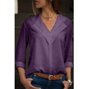 Womens Hot Popular V-Neck Long Sleeve Loose Fit Chiffon Blouse Top