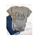 BOSS BABE Simple Heart Letter Round Neck Short Sleeve Casual Tee