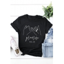 Funny Simple Letter PROMISE Print Round Neck Short Sleeve Casual Black Tee