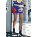 Cool Girls Street Fashion Letter Graffiti Blue Sport Loose Active Shorts