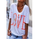 Hot Trendy Plain Love Letter Print Short Sleeve Casual Loose Cotton T-Shirts