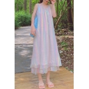 Summer New Trendy Unique Rainbow Color Halter Sleeveless Layer Hem Midi A-Line Dress