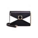 Trendy Color Block PU Leather Button Embellishment Square Crossbody Bag with Chain Strap 19*14*8 CM